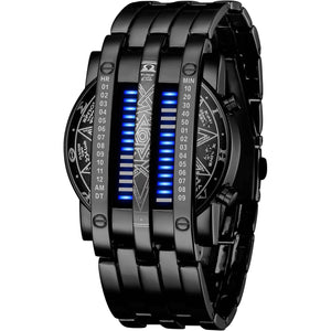 Binary Matrix Blue LED Digital Watch Mens Classic Creative Fashion Black Plated Wrist Watches