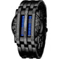 Binary Matrix Blue LED Digital Watch Mens Classic Creative Fashion Black Plated Wrist Watches