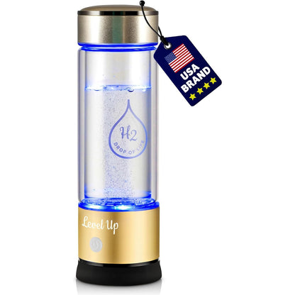 LevelUpWay - Hydrogen Water Bottle Up to 4000PPB SPE PEM Technology Water Ionizer (Borosilicate Glass, Silver)