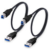 USB 3.0 Cable A-Male to B-Male [1.5ft/50cm] Short Cable Braided Cord- 2Pack, Black - Black