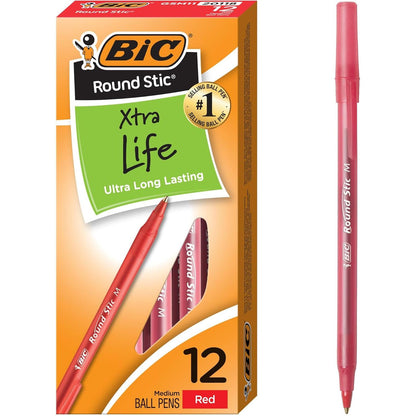 BIC Round Stic Xtra Precision Fine Black Ballpoint Pens, Medium Point (0.8 mm), 12-Count Pack, Excellent Writing Pens