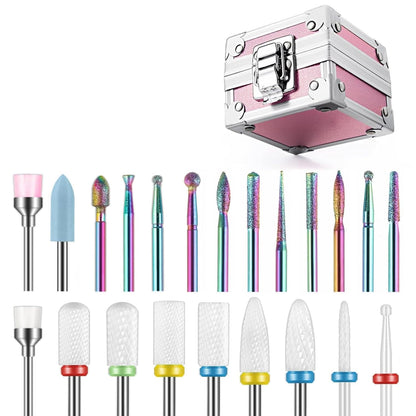 Depvko 21pcs Nail Drill Bits Sets, 3/32 Inch Cuticle Electric Nail File and Ceramic Acrylic Gel Nail Bit Kit, Acrylic Nail Art Tools, Carbide Remover Bits for Manicure Pedicure, Home Salon