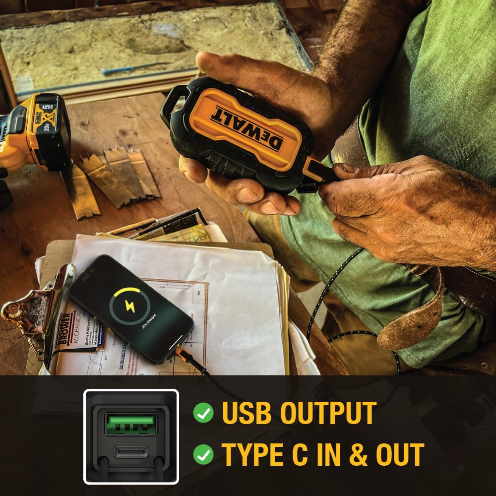 Buy now DEWALT Heavy Duty Portable Charger, Power Bank, Travel Worksite 10,000 mAh Battery Pack with USB-C Port for iPhone 17/16 Plus Pro Max, iPhone 15/14/13, Samsung Galaxy at indiglob india