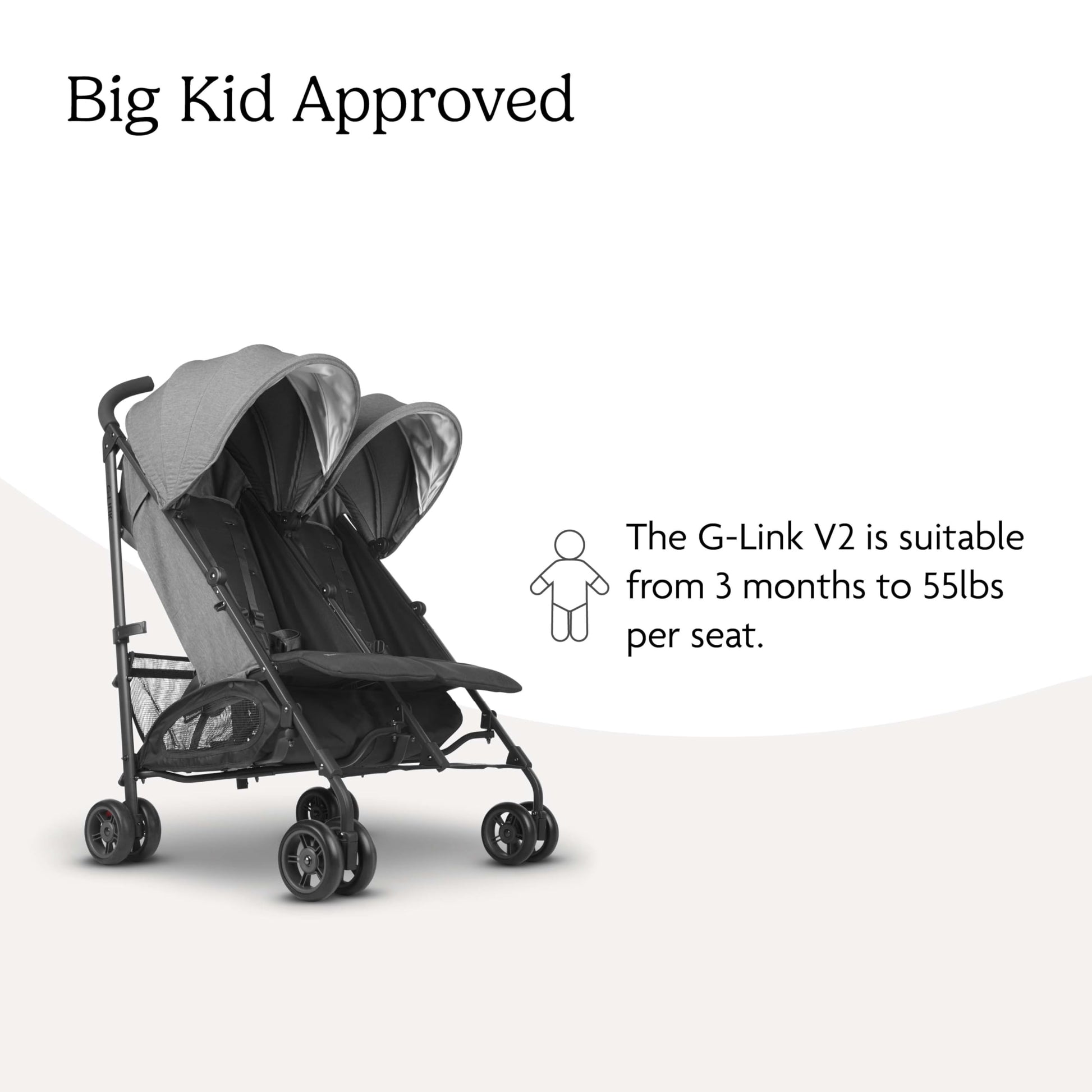 Buy now UPPAbaby G-Link V2 Double Umbrella Stroller / Lightweight Design / One-Step Fold + Recline / XL Basket + Canopy / Cup Holder Included / Jake (Black/Carbon Frame) at indiglob india