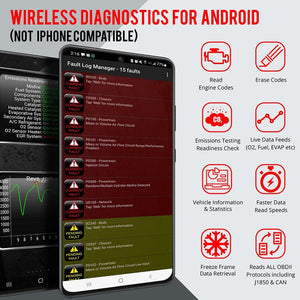 for Android Phones ONLY - Wireless Bluetooth Diagnostic OBD2 Scanner Car Code Reader and Scan Tool for All 1996 & Newer Vehicles ELM327 Compatible OBDII