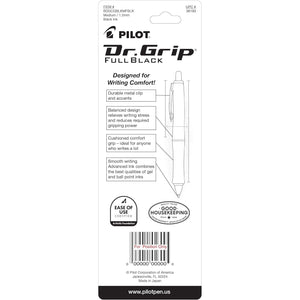 PILOT Dr. Grip FullBlack Refillable & Retractable Ballpoint Pen, Medium Point, Black Ink, Single Pen (36193)- Ideal for School, Journaling & Office Writing