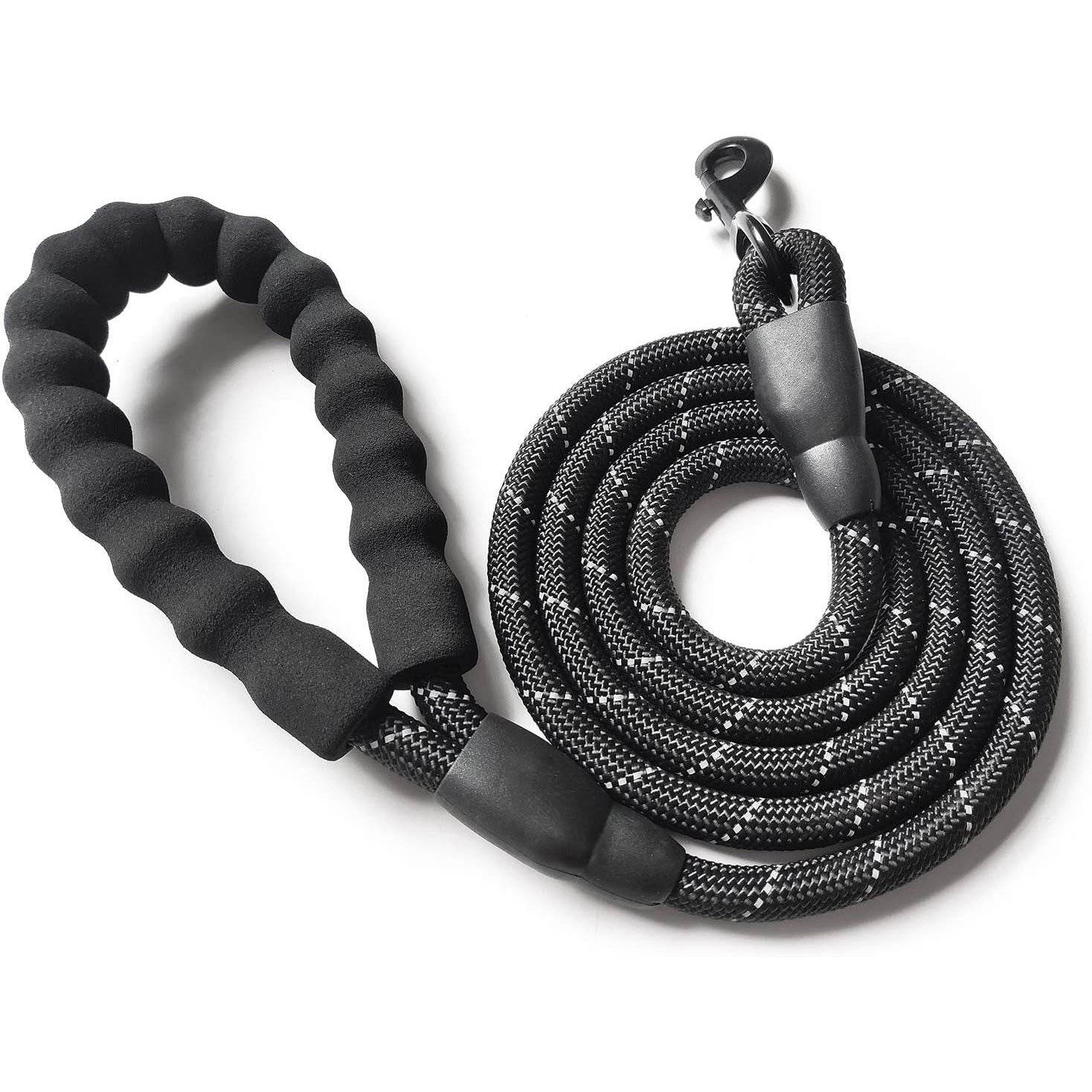 10 FT Strong Dog Leash Extra Heavy Duty Rock Climbing Rope Comfortable Padded Handle Highly Reflective Threads for Small Medium Large Dogs, 1/2 inch Diameter (Black Black) - My Store