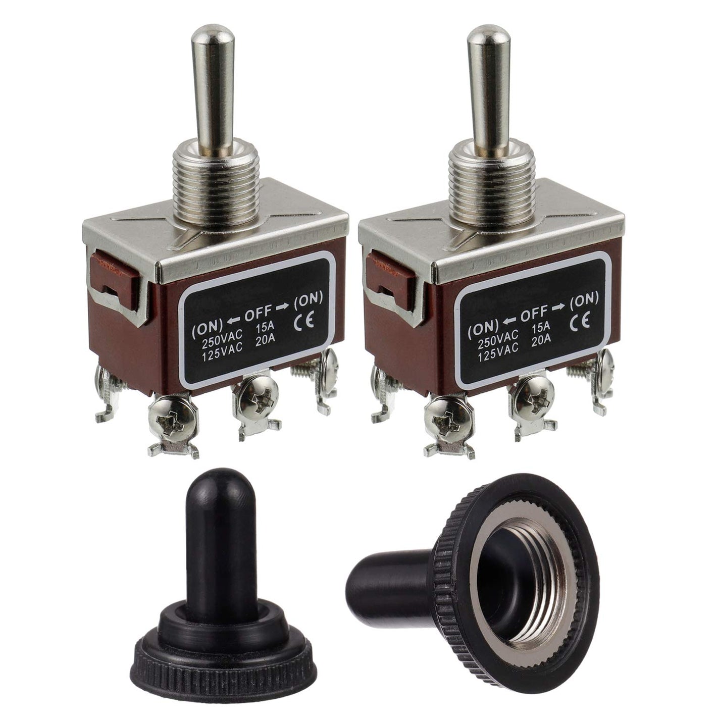 BOJACK RT1322FS Toggle Switch 125V 20A Momentary Automatic Reset Switches 250V 15A DPDT ON -Off- ON 6 Terminal pin Rocker Switch with Metal Waterproof Cap (Pack of 2)