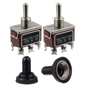 BOJACK RT1322FS Toggle Switch 125V 20A Momentary Automatic Reset Switches 250V 15A DPDT ON -Off- ON 6 Terminal pin Rocker Switch with Metal Waterproof Cap (Pack of 2)