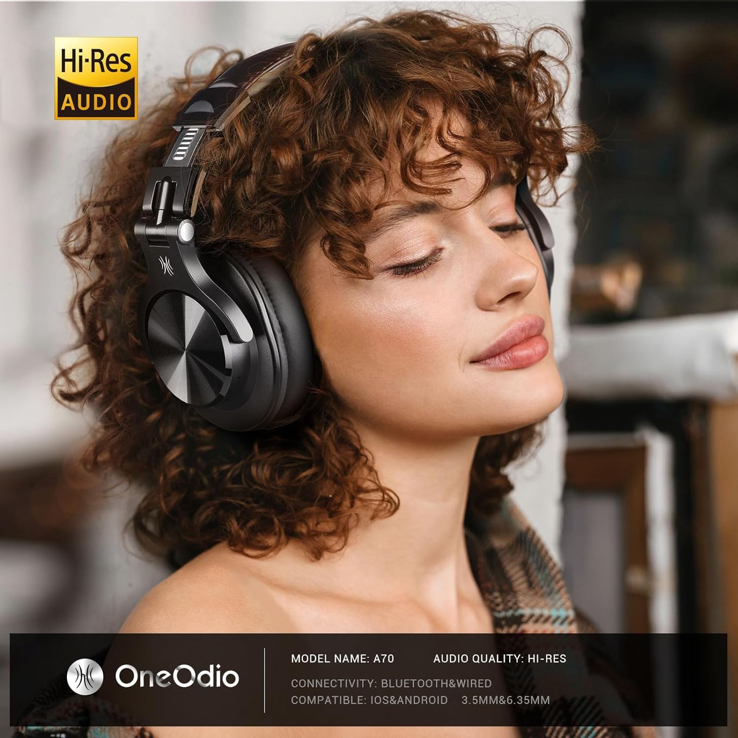 Buy now OneOdio A70 Bluetooth Over Ear Headphones, Wireless Headphones with 72H Playtime, Hi-Res, Built-in Mic, 3.5mm/6.35mm Wired Audio Jack for Studio Monitor & Mixing DJ Guitar AMP, Computer PC Gaming at indiglob india