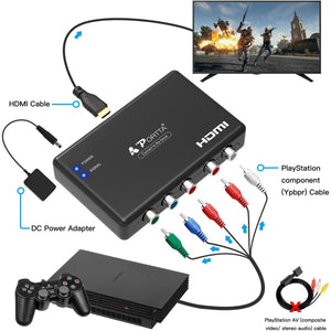 Portta Component to HDMI Converter, YPbPr RGB + R/L Audio to HDMI v1.3 Converter Adapter Support 1080P 2 Channel LPCM for HDTV PS2 PS3 HDVD Player Wii Xbox