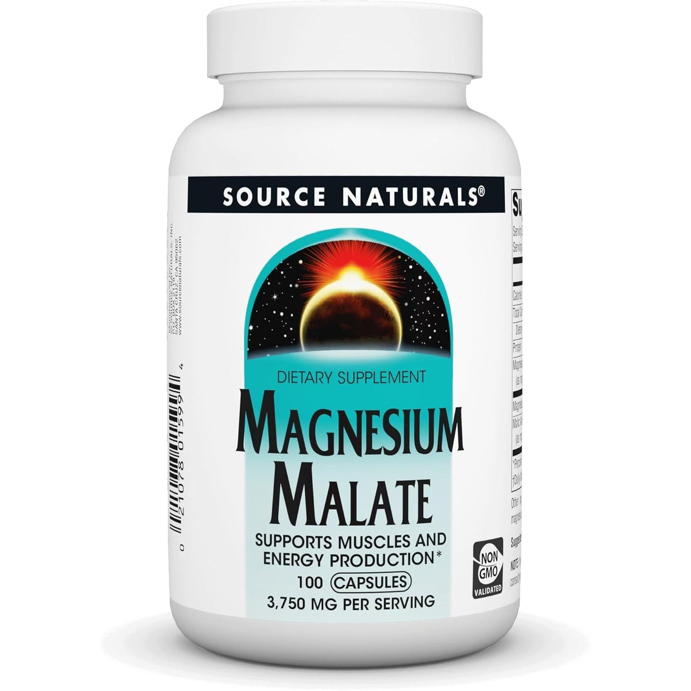 Source Naturals Magnesium Malate 3750 mg Per Serving Essential Magnesium Malic Acid Supplement - 100 Capsules