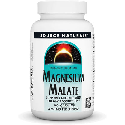 Source Naturals Magnesium Malate 3750 mg Per Serving Essential Magnesium Malic Acid Supplement - 100 Capsules