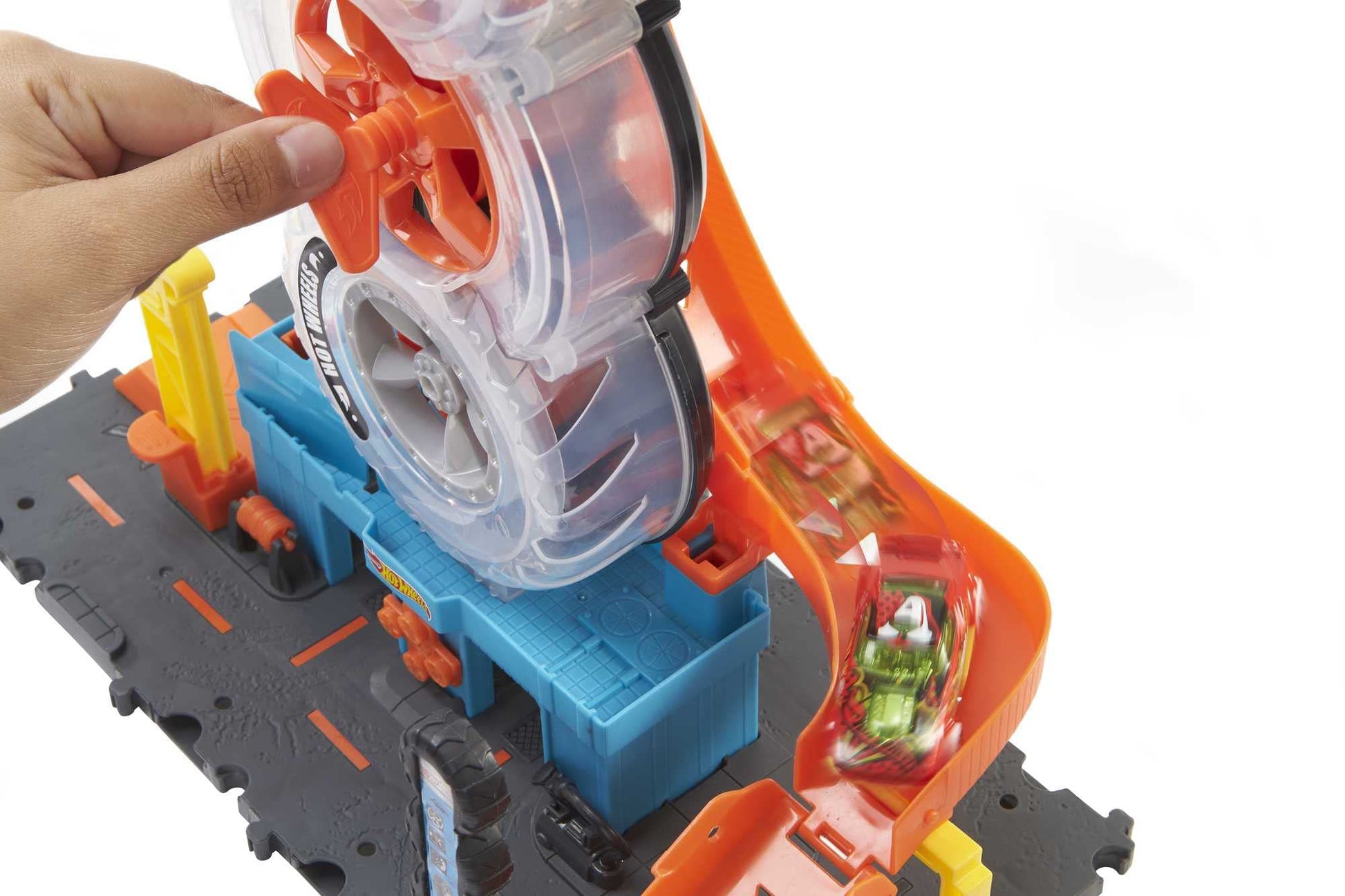Buy now Hot Wheels City Super Twist Tire Shop Playset, Spin The Key to Make Cars Travel Through The Tires, Includes 1 Car, Gift for Kids 4 to 8 Years Old (Amazon Exclusive) at indiglob india