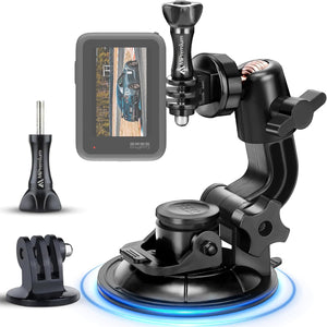 MiPremium Car Suction Cup Mount for GoPro Hero 13 12 11 10 9 8 7 6 5 4 3 3+ 2 Session Black Silver XIAOYI 4K SJCAM Yi Sports Action Camera Dash Cam holder perfect for Boats Vehicle Windshield & Window