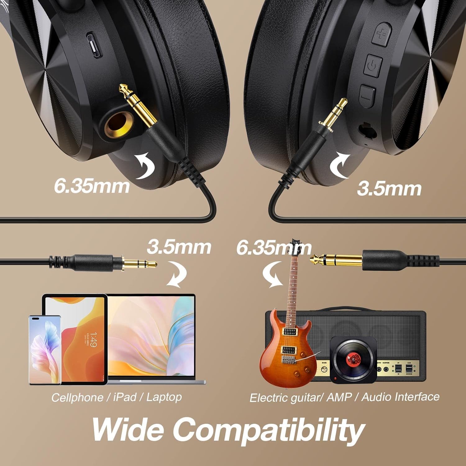 Buy now OneOdio A70 Bluetooth Over Ear Headphones, Wireless Headphones with 72H Playtime, Hi-Res, Built-in Mic, 3.5mm/6.35mm Wired Audio Jack for Studio Monitor & Mixing DJ Guitar AMP, Computer PC Gaming at indiglob india