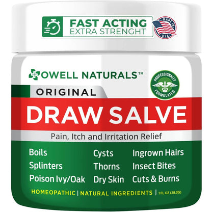 OWELL Naturals Drawing Salve Ointment for Boil & Cyst Removal, Ingrown Hair, Splinter Remover, Bug Spider Bites, Bee Sting, Mosquito Itching, Poison Ivy, Flare, Hangnail