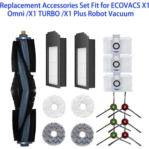 DEEBOT X1 Series Replacement Accessories Set Fit for ECOVACS X1 Omni / X1 TURBO Robot Vacuum Include 1 Main Brush 6 Side Brushes 2 Filter 4 Mop Pads 3 Dust bag Parts