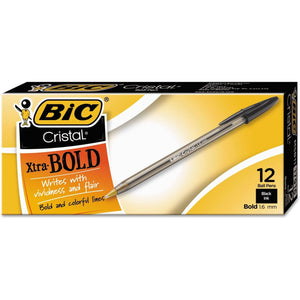BIC MSB11BK Cristal Xtra Bold Ballpoint Stick Pen, Black Ink, 1.6mm, Bold, Dozen
