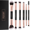 Docolor Eyeshadow Brushes Professional Eye Makeup Brushes Set Eyeshadow Eyeliner Concealer Eyebrow Blending Brushes Eye Make Up Brush Kit with Gift Box (10 Pcs,Black with Rose Gold,Wooden Handles) - 6 Pcs