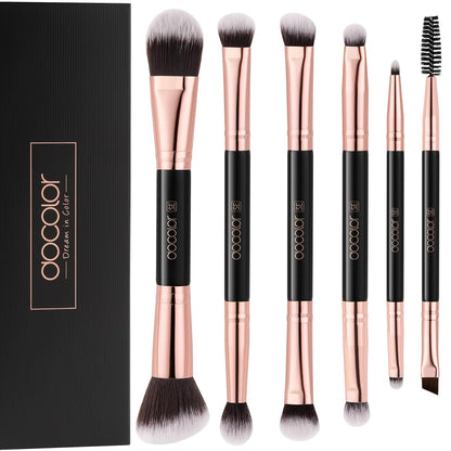 Docolor Eyeshadow Brushes Professional Eye Makeup Brushes Set Eyeshadow Eyeliner Concealer Eyebrow Blending Brushes Eye Make Up Brush Kit with Gift Box (10 Pcs,Black with Rose Gold,Wooden Handles)