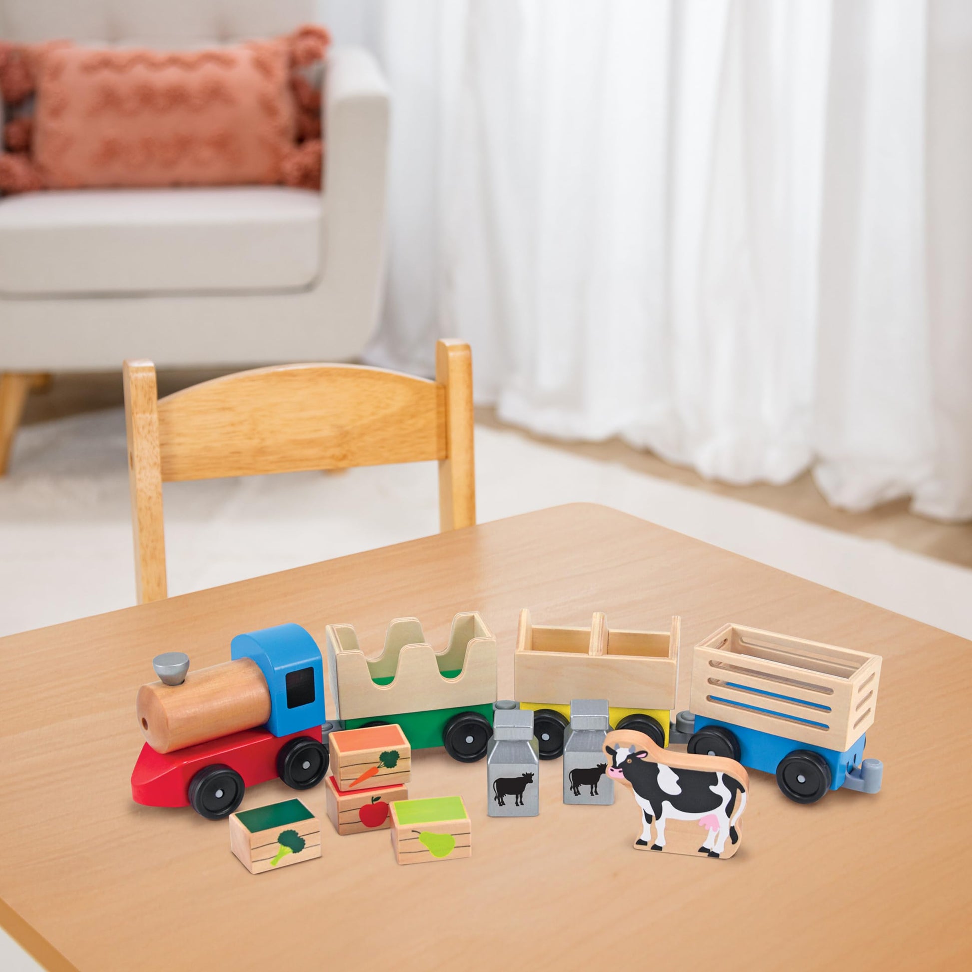 Buy now Melissa & Doug Wooden Farm Train Set - Classic Wooden Toy (3 Linking Cars) at indiglob india