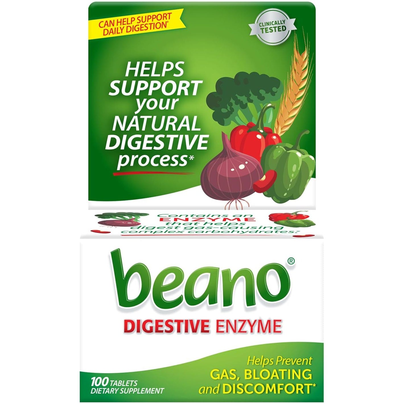 Beano Digestive Enzyme, Preventive Gas Relief for Adults, Helps Prevent Gas & Bloating, 100 Tablets