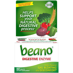 Beano Digestive Enzyme, Preventive Gas Relief for Adults, Helps Prevent Gas & Bloating, 100 Tablets