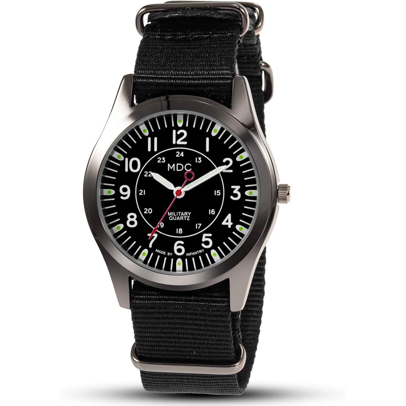 Infantry MDC Mens Analog Watch, 12/24 Hour Military Wrist Watches for Men Tactical, Army Field Wristwatch with Slip-Thru Nylon Band
