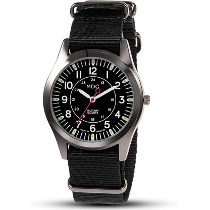 Infantry MDC Mens Analog Watch, 12/24 Hour Military Wrist Watches for Men Tactical, Army Field Wristwatch with Slip-Thru Nylon Band