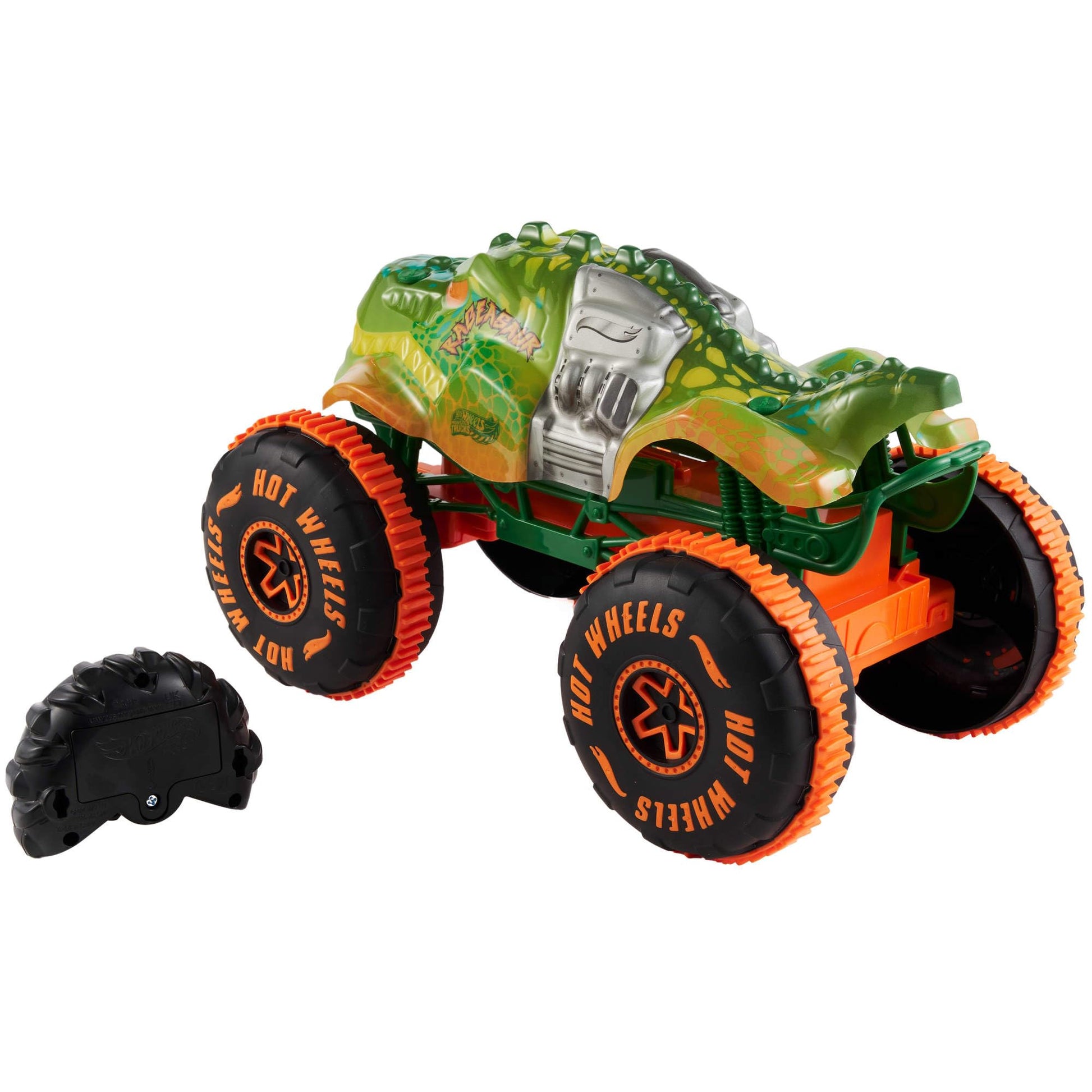 Buy now Hot Wheels Monster Trucks Remote-Control Toy Vehicle, 1:15 Scale Rageasaur RC with Grip Action Tires for Off-Roading & Wheelie Stunting at indiglob india