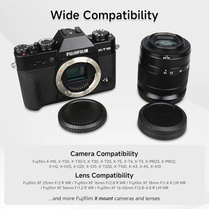 Camera Rear Lens Cap & Body Cap Cover for Fuji Fujifilm X Mount Camera X-M5 X-T50 X-T30 II X-T5 X-T4 X-T3 X-PRO3 X-PRO2 X-H2 X-H2S X-S20 X-S10 X-E4 X-E3 X-A5 X-A10 X-T200 X-T100-3 Packs