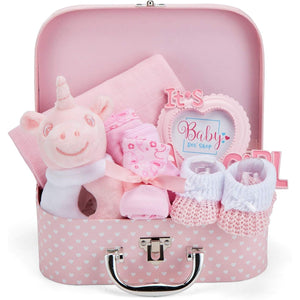 Baby Box Shop Baby Girl Gift Set - Pink Keepsake Box with 7 Essentials for Newborn Girl