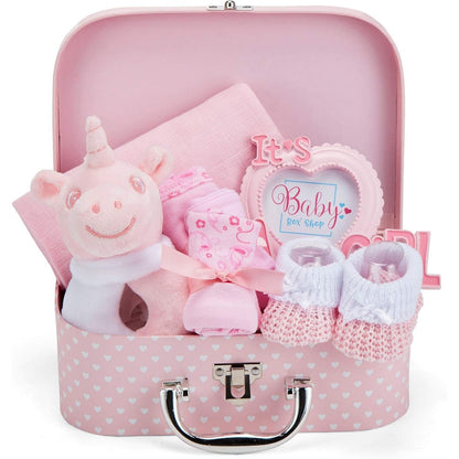 Baby Box Shop Baby Girl Gift Set - Pink Keepsake Box with 7 Essentials for Newborn Girl