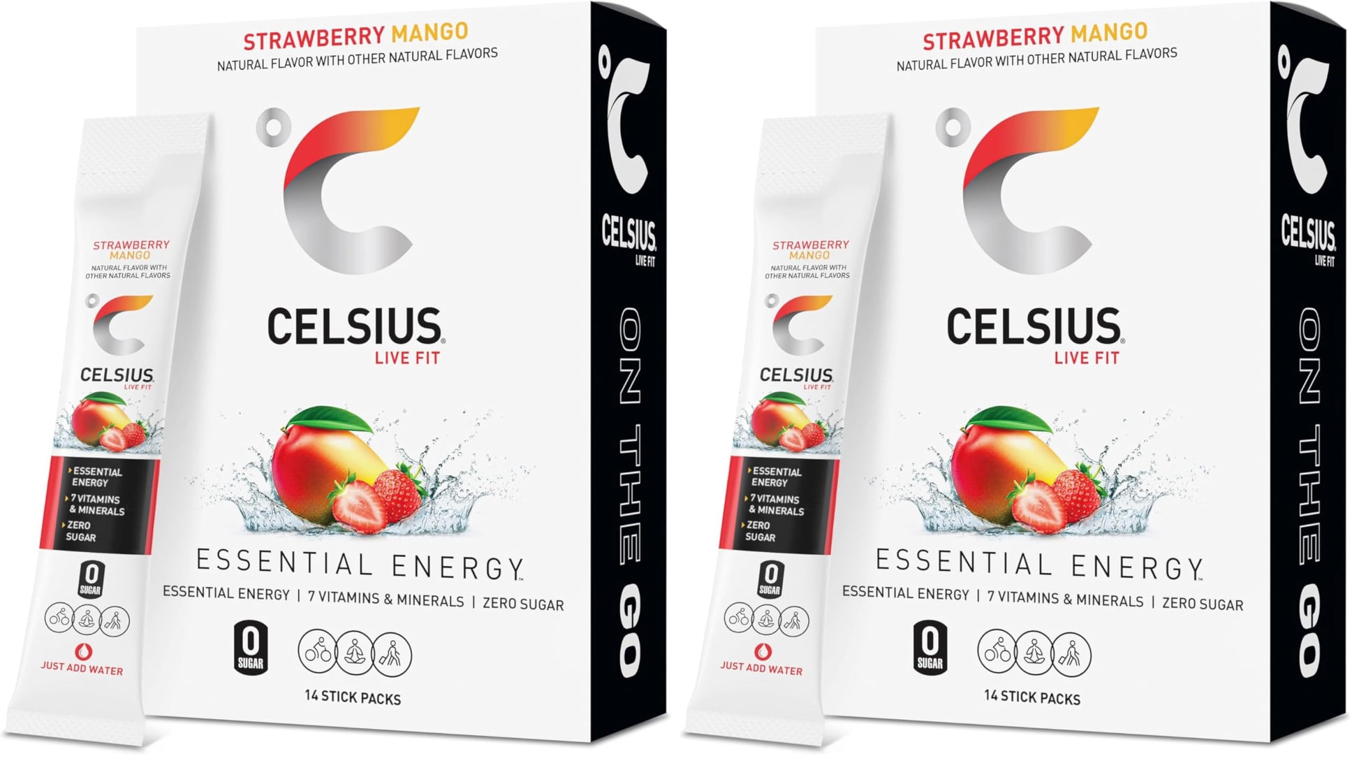 Buy now CELSIUS On The Go Strawberry Mango, Sugar Free Energy Drink Mix (14 Sticks per Pack) Strawberry Mango 2.5 Ounce (Pack of 2) at indiglob india