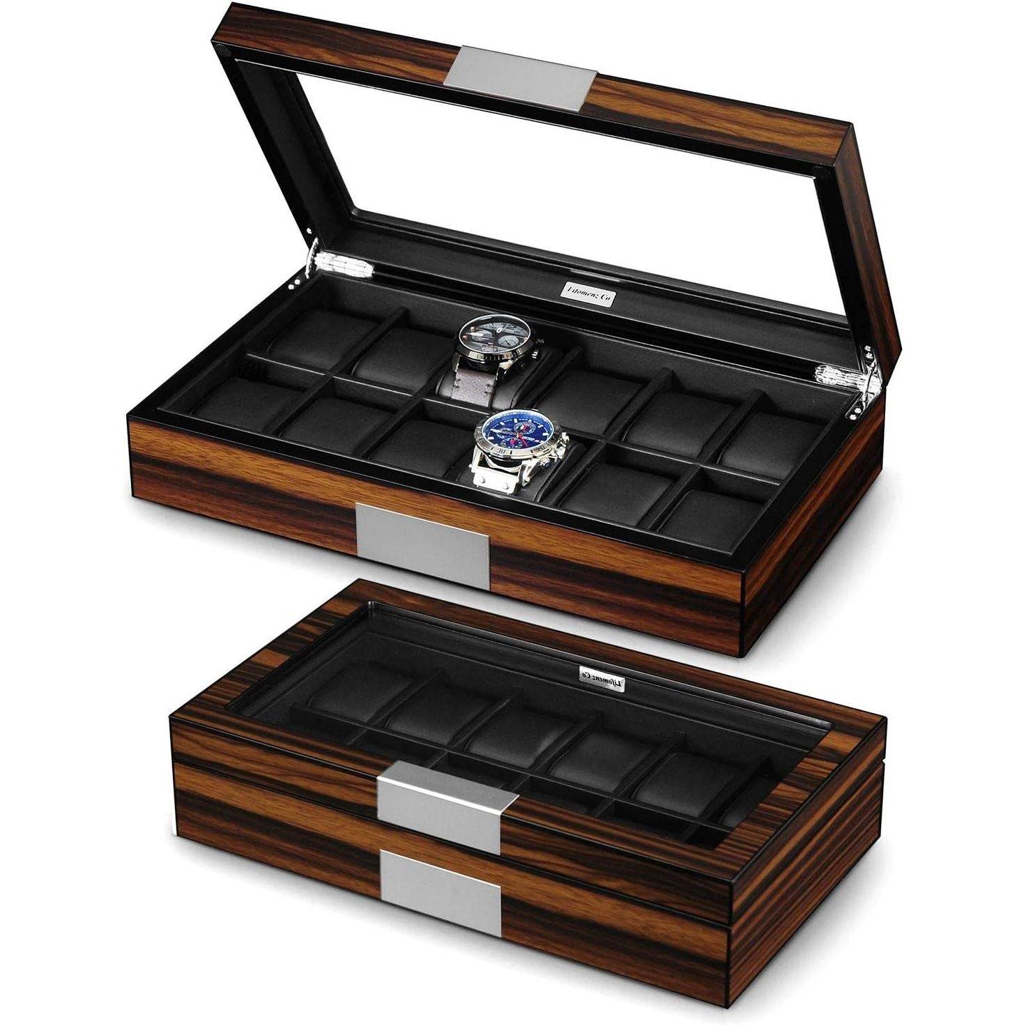 12 Watch Box for Men Watch Display Case Wood Luxury Watch Box with Large Glass Window,Watch Organizer Box with Ultra Smooth PU Leather Interior - My Store