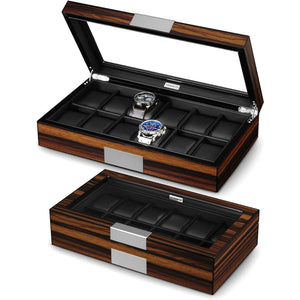 12 Watch Box for Men Watch Display Case Wood Luxury Watch Box with Large Glass Window,Watch Organizer Box with Ultra Smooth PU Leather Interior
