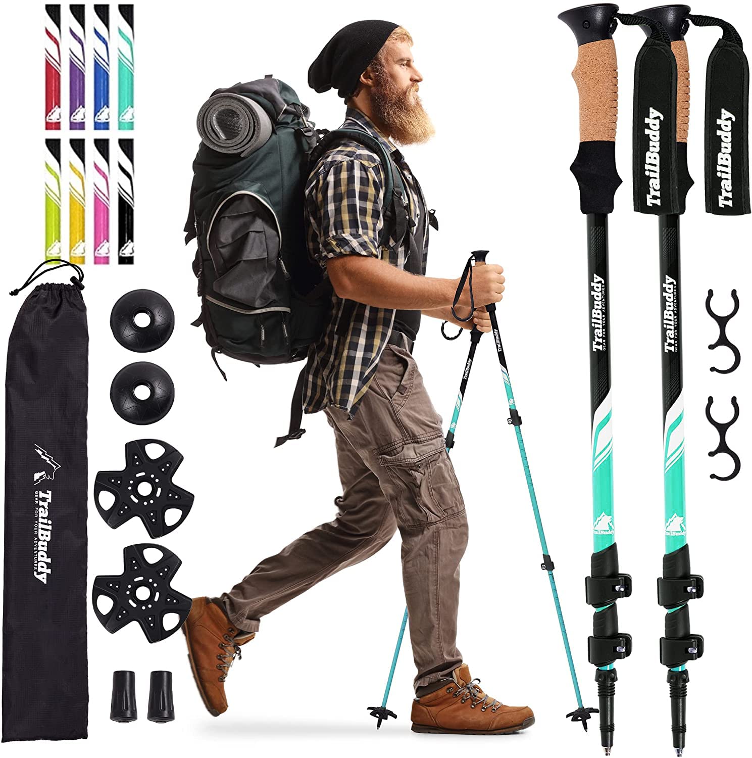 Buy now TrailBuddy Trekking Poles – Lightweight 7075 Aluminum Hiking Poles for Women, Men & Seniors – Collapsible or Foldable Walking Sticks for Travel, Trails & Balance Aqua Sky Collapsible at indiglob india