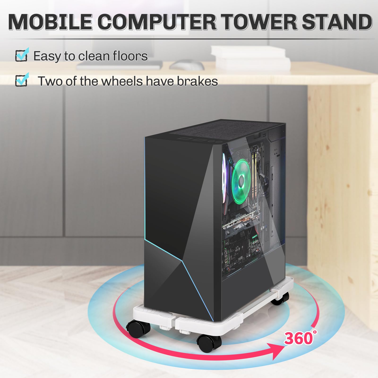 Buy now Liitrton Mobile CPU Stand Adjustable Computer Tower Stand with 4 Caster Wheels Fits Most PC (White) at indiglob india