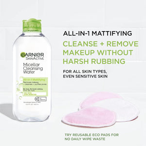 Garnier Micellar Water for Oily Skin, Facial Cleanser & Makeup Remover, Mattifying, For All Skin Types, Vegan, Cruelty Free, 13.5 Fl Oz (400mL), 1 Count