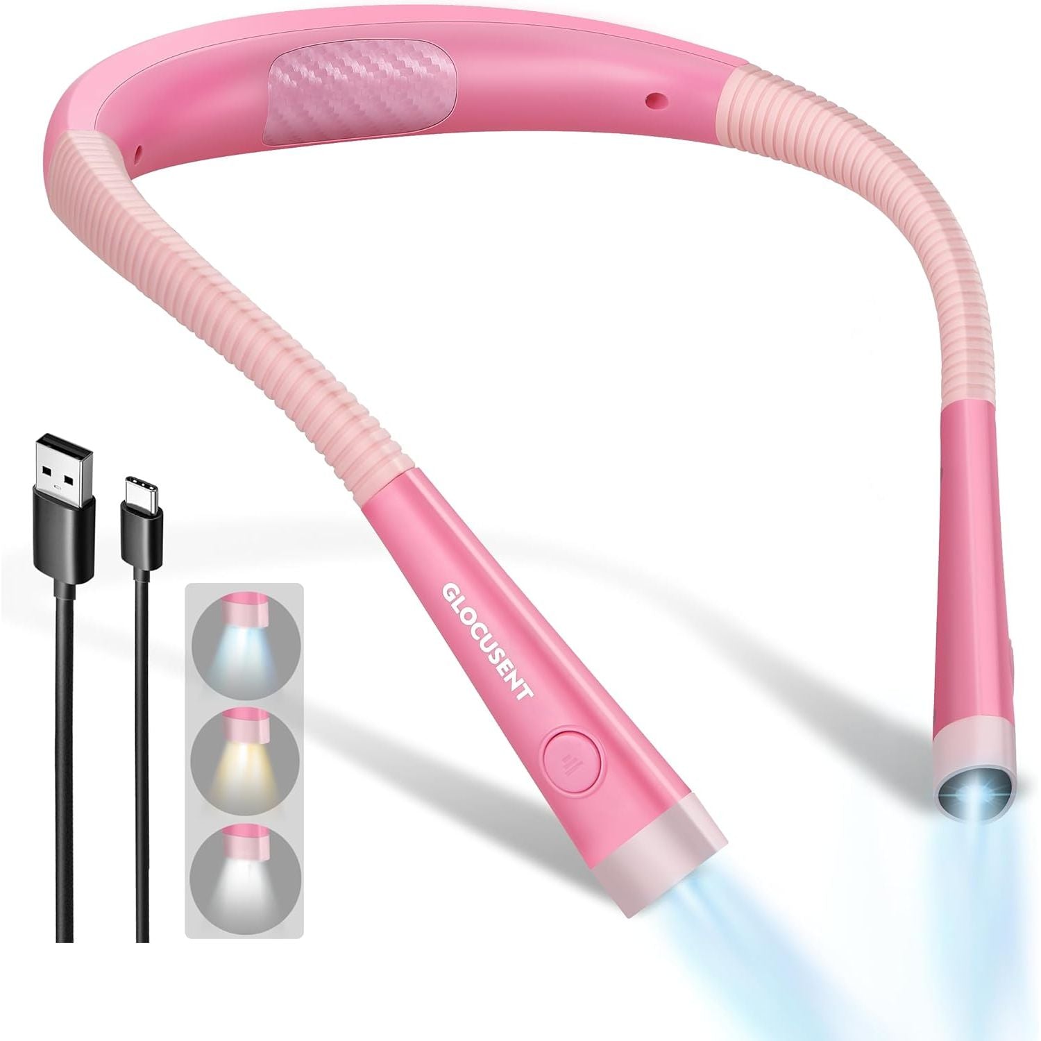 Buy now Glocusent Book Light, 3-Color & 6-Brightness Reading Light, Bendable Neck Light, 80-hr Lasting Rechargeable Lamp, Perfect Book Light for Reading in Bed, Knitting, Camping, Repairing, Book Lovers Gifts Medium Pink at indiglob india