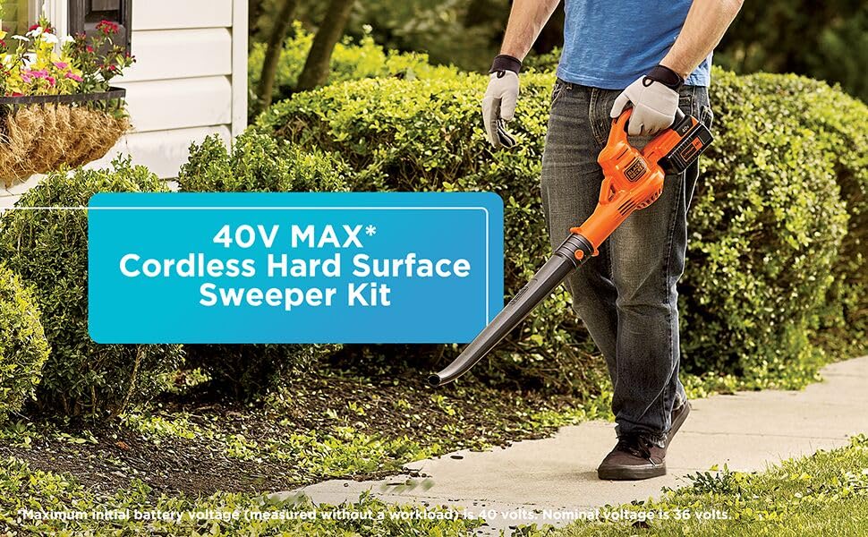Buy now BLACK+DECKER Cordless Leaf Blower, 40V MAX , Leaf Blower Cordless with Battery and Charger, 125 MPH Air Speed, Lightweight Handheld Yard Sweeper (LSW40C) at indiglob india
