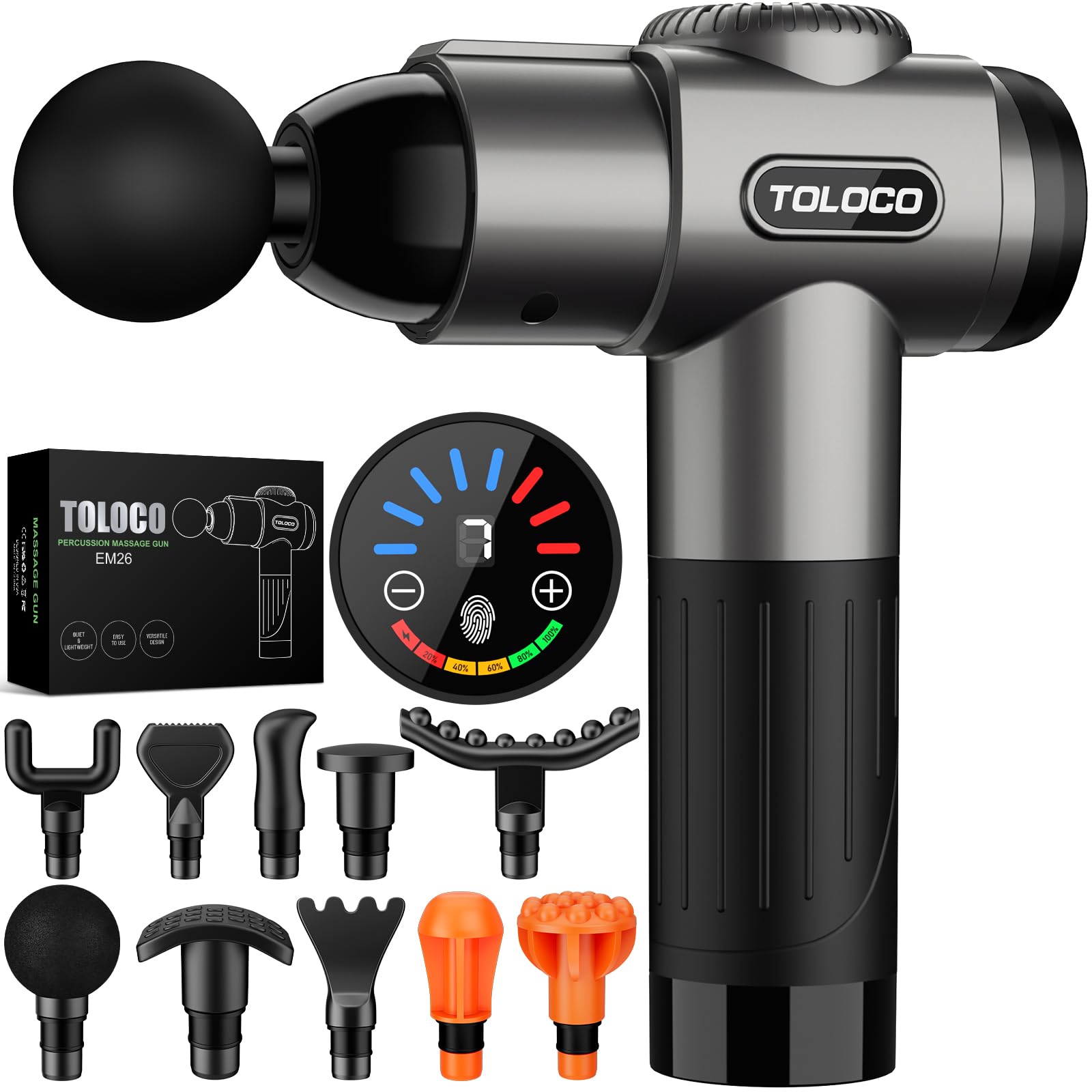 Buy now TOLOCO Massage Gun, Deep Tissue Back Massage for Athletes for Pain Relief, Percussion Massager with 10 Massages Heads & Silent Brushless Motor, Valentines Day Gifts for Him Her, Black Grey at indiglob india