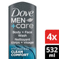 Buy now DOVE MEN + CARE Body and Face Wash Clean Comfort 4 Count for Healthier and Stronger Skin Effectively Washes Away Bacteria While Nourishing Your Skin, 18 oz at indiglob india