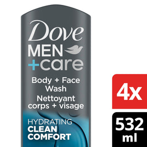 Buy now DOVE MEN + CARE Body and Face Wash Clean Comfort 4 Count for Healthier and Stronger Skin Effectively Washes Away Bacteria While Nourishing Your Skin, 18 oz at indiglob india