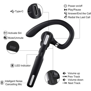 Bluetooth Headset, Wireless Bluetooth Earpiece V5.0 8-10 Hours Talktime Stereo Noise Cancelling Mic, Compatible for iPhone Android Cell Phones Driving/Business/Office (Black)