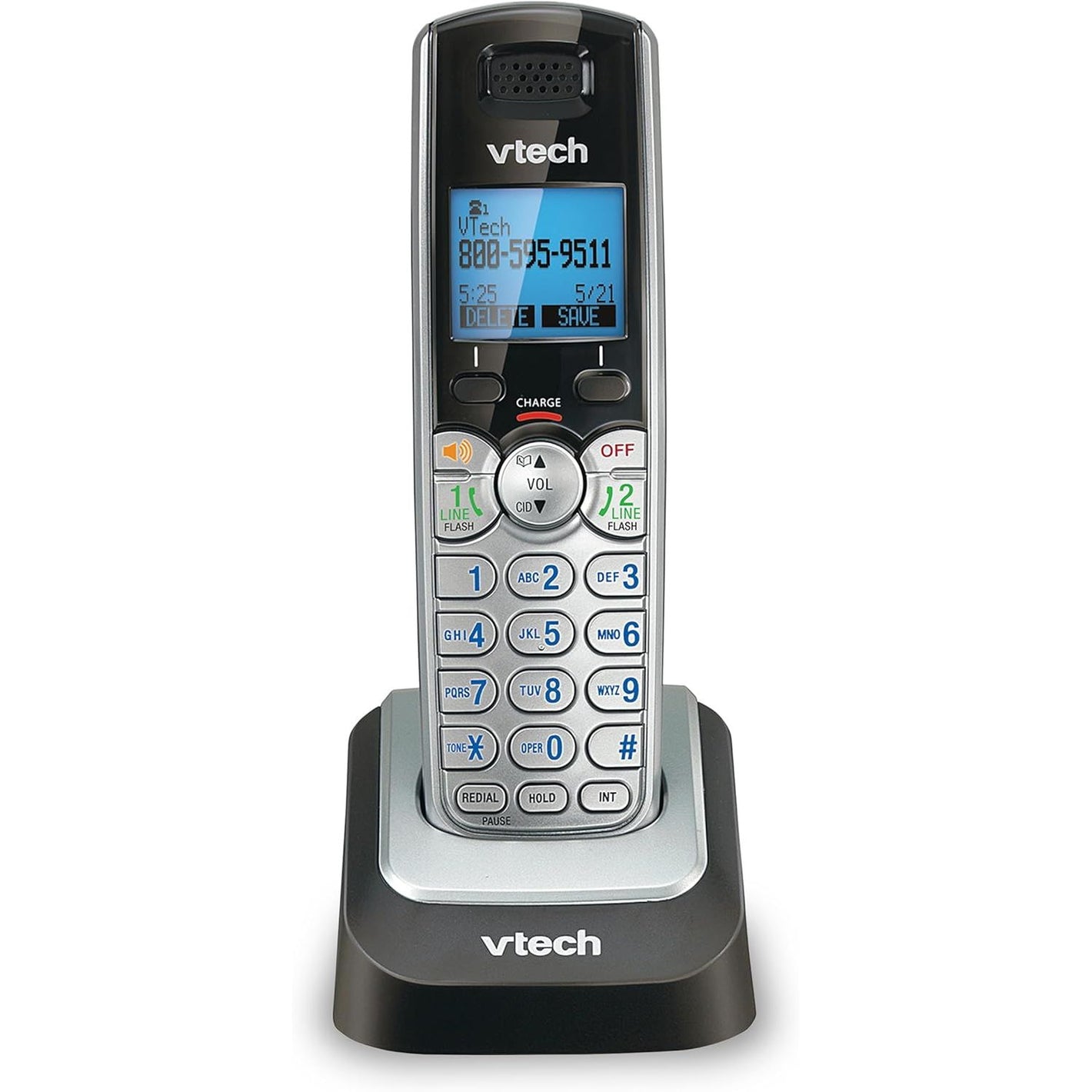 Buy now VTech Accessory Handset for DS6151 Series with 2-Line Cordless Phone, Suitable for Small Business or Home, Answering System, Expandable up to 12 Handsets, Intercom, Conference | DS6101 (Black/Silver) at indiglob india