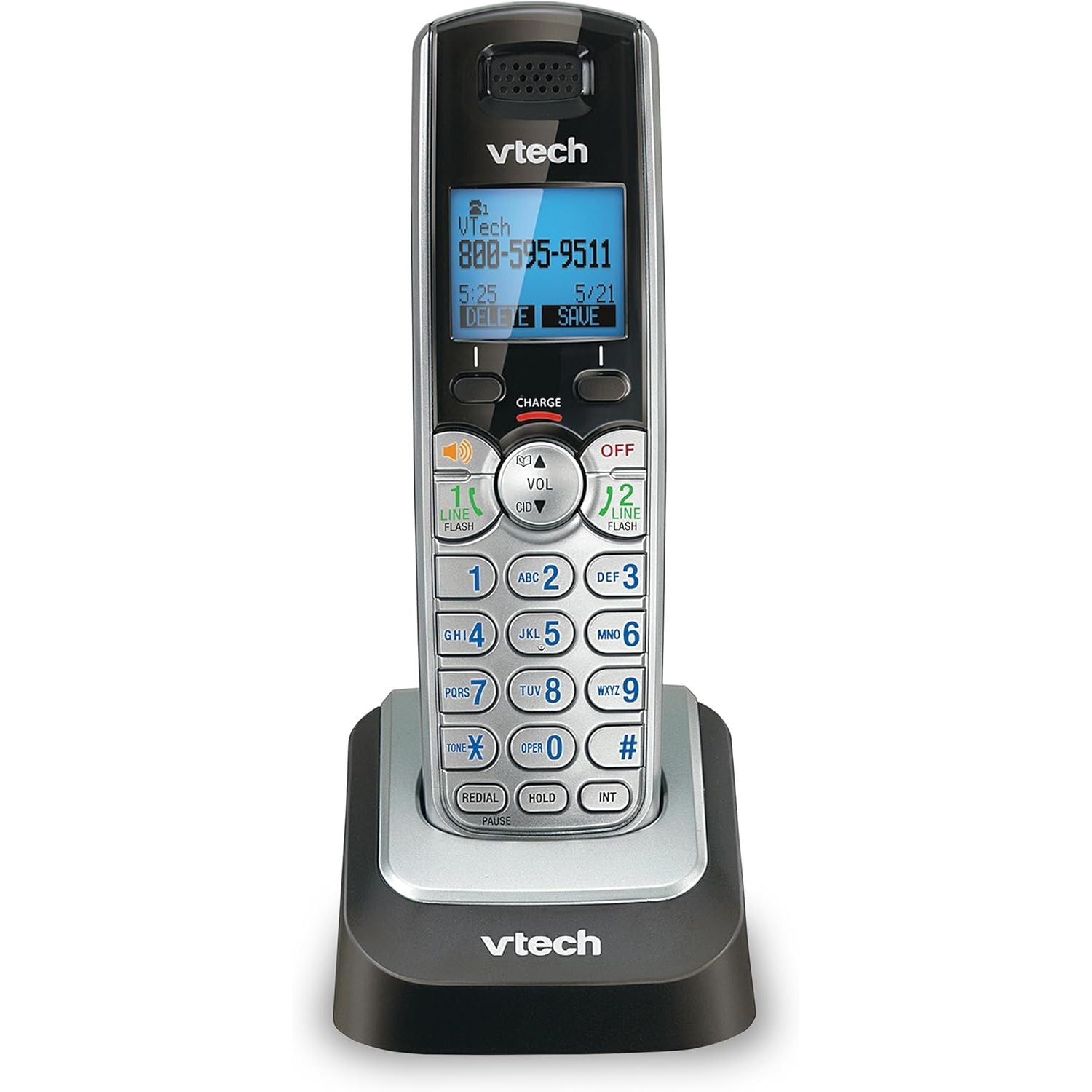 Buy now VTech Accessory Handset for DS6151 Series with 2-Line Cordless Phone, Suitable for Small Business or Home, Answering System, Expandable up to 12 Handsets, Intercom, Conference | DS6101 (Black/Silver) at indiglob india