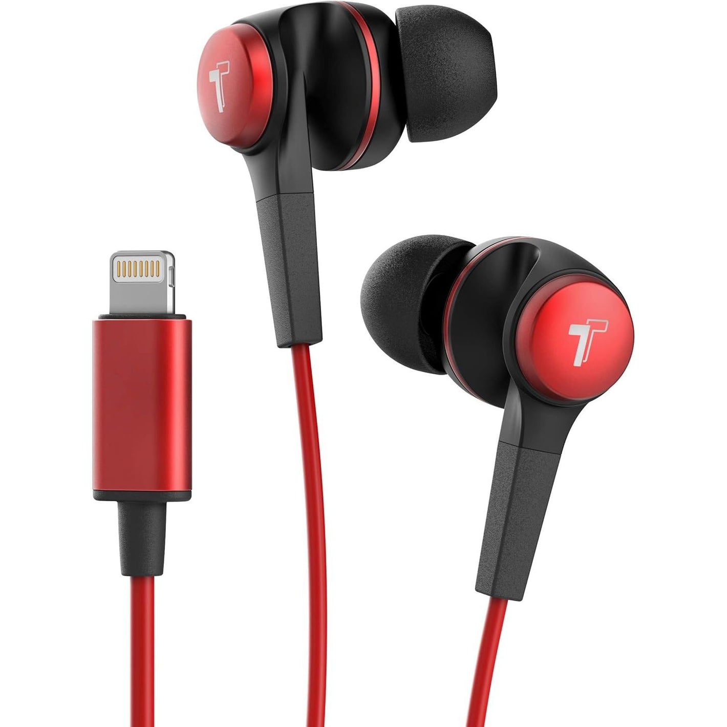 Thore iPhone Earphones (Apple MFi Certified) V120 in Ear Wired Lightning Earbuds (Sweat/Water Resistant) Headphones with Mic/Volume Remote for iPhone 12/13/14 Pro Max - Red