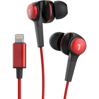 Thore iPhone Earphones (Apple MFi Certified) V120 in Ear Wired Lightning Earbuds (Sweat/Water Resistant) Headphones with Mic/Volume Remote for iPhone 12/13/14 Pro Max - Red